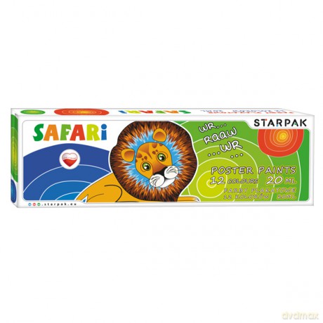 Farby plakatowe 12 kolorów 20 ml Safari