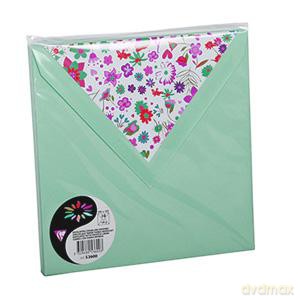 Koperta 165 x 165 mm miętowa z motywem kwiatowym