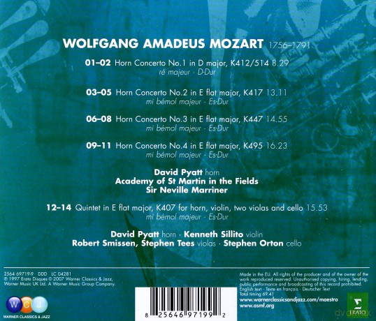 David Pyatt/Marriner/Academy of St.Martin in the Fields, Neville Mariner: Mozart: Horn Concertos No.1-4&Qui [CD]