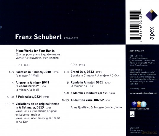 Anne Queffelec/Imogen Cooper: Franz Schubert: Piano Works For Four Hand [2CD]