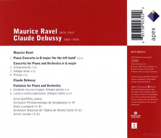 Anne Queffelec/Alain Lombard/Armin Jordan: Ravel: Piano Concertos, Fantaisie [CD]