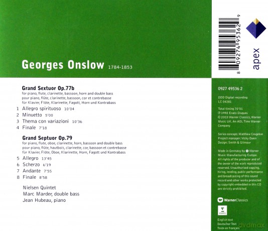 Quintet Nielson/Marc Marder/Hu: Onslow: Quintet,Grand Septuor [CD]