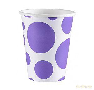 Kubki papierowe 266 ml fioletowe grochy