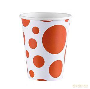 Kubki papierowe 266 ml pomarańczowe grochy