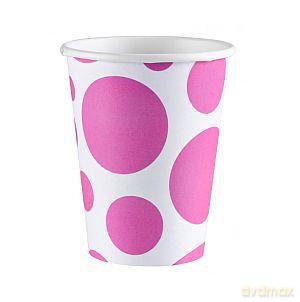 Kubki papierowe 266 ml różowe grochy