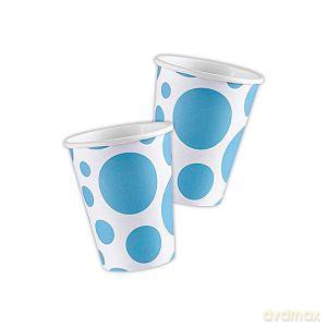 Kubki papierowe 266 ml turkusowe grochy