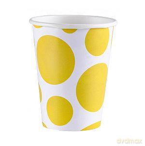 Kubki papierowe 266 ml żółte grochy