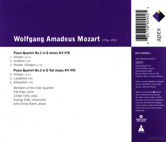 Ranki/Members Of Eder Quartet: Mozart: Piano Quartets 1&2 [CD]