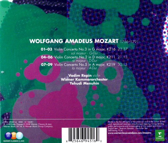 Vadim Repin/Yehudi Menuhin/Wk: Mozart: Violin Concertos No.2,3&5 [CD]