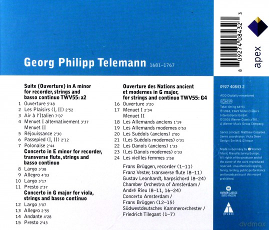 Andre Rieu / Fraas Bruggen / Concerto Amsterdam: Telemann: Suite In A Major, Concerto [CD]