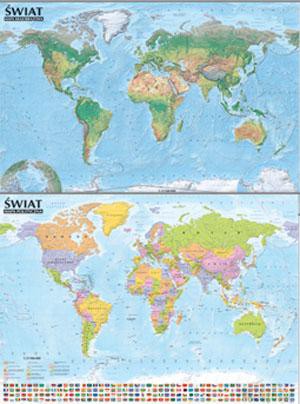 Świat. Mapa polityczna i krajobrazowa. Mapa ścienna 1:21 500 000 bez oprawy