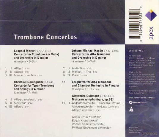 Armin Rosin/Philippe Entremont/Wiener Kammerorchesteri: Trombone Cocertos [CD]