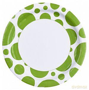 Talerzyki papierowe 23 cm zielone grochy