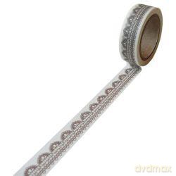 Taśma dekoracyjna papierowa washi 15 mm x10m - Biała w beżową koronkę