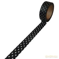 Taśma dekoracyjna papierowa washi 15 mm x10m - Czarna w białe kropki