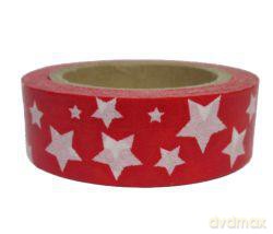 Taśma dekoracyjna papierowa washi 15 mm x10m - Czerwona w białe gwiazdki