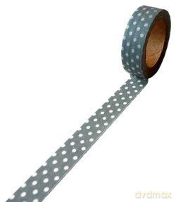 Taśma dekoracyjna papierowa washi 15 mm x10m - Szara w białe kropki