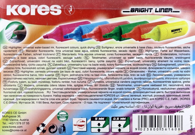 Zakreślacz 6 kolorów Bright Liner
