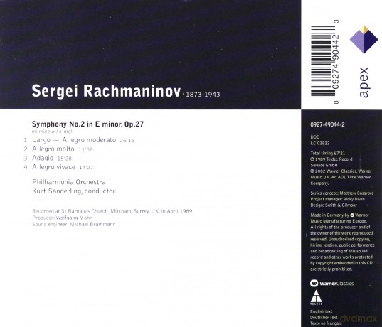 Kurt Sanderling/Philharmonia O: Rachmaninov: Sinfonie Nr.2 [CD]