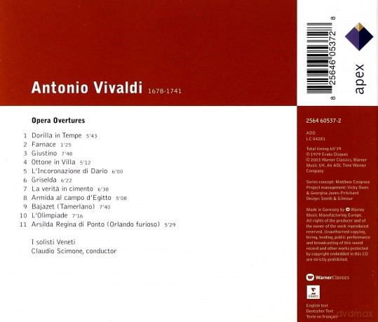 Claudio Scimone: Antonio Vivaldi: Opera Overtures [CD]
