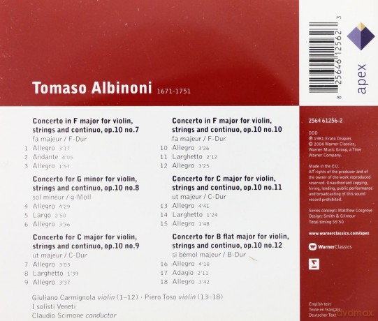 Claudio Scimone: Tomaso Albinoni: Violinkonzerte Op.10 nr 7-12 [CD]