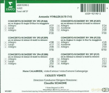 Scimone/Isv/N. Calabrese: Antonio Vivaldi.: Kon.F.Viola D'amore [CD]