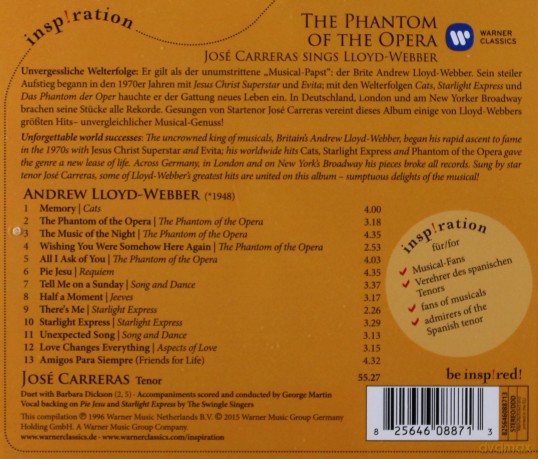 Jose Carreras: Phanton Of The Opera - Jose Carreras Sings Lloyd Webber [CD]