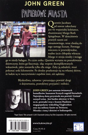 Papierowe miasta (okładka filmowa) - John Green [KSIĄŻKA]