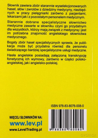Słownik dla pielęgniarek polsko-angielski, angielsko-polski [KSIĄŻKA]