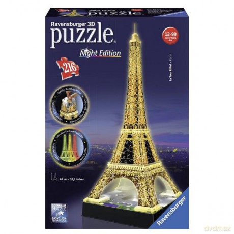 RAVENSBURGER 216 el. 3D Wieża Eiffla nocą [PUZZLE]