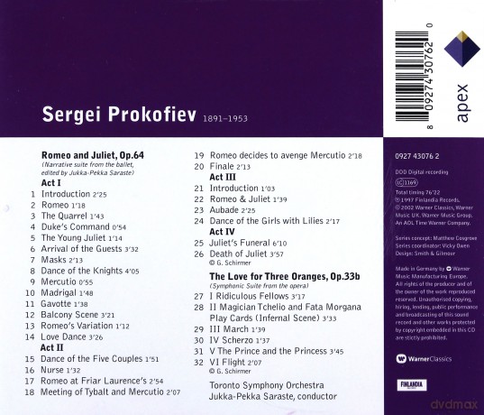 Toronto Symph.Orch./Saraste: Prokofiev: Romeo&Juliet-Suite/The Lo [CD]
