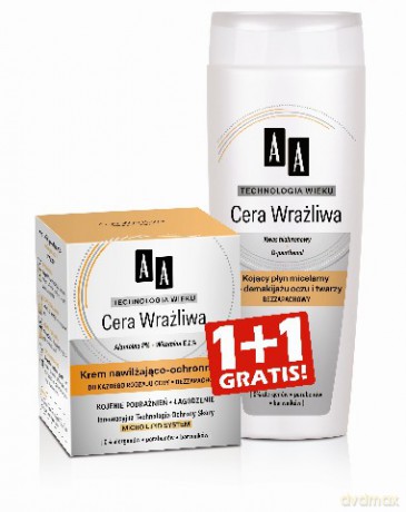 AA Technologia Wieku Cera Wrażliwa DUO Krem nawilżający + Płyn micelarny 50 ml + 200 ml