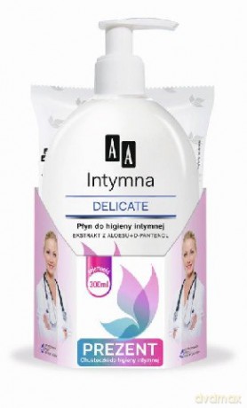 AA Ciało Wrażliwe DUO Płyn do higieny intymnej DELICATE dozownik 300 ml + Chusteczki 10 szt. gratis