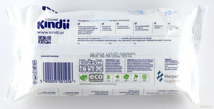 Cleanic Kindii Skin Balance Chusteczki dla niemowląt 72 szt..