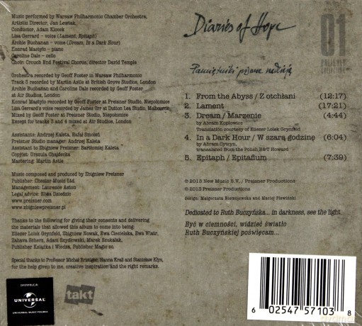 Zbigniew Preisner & Lisa Gerrard & Archie Buchanan: Diaries Of Hope [CD]