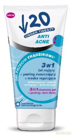Under Twenty Anti Acne 3w1 żel myjący + peeling złuszczający + maska regulująca 150 ml