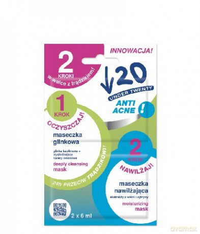 Under Twenty Anti Acne Maseczka glinkowa + maseczka nawilżająca 6 ml x 2