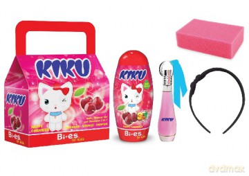 Bi-es Kiku Zestaw prezentowy dla dziewczynek Happy Cherries (żel pod prysznic 3 w 1 250 ml + perfumka 15 ml + opaska + gąbka)