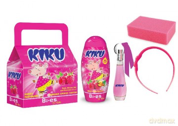 Bi-es Kiku Zestaw prezentowy dla dziewczynek Sweet Raspberry (żel pod prysznic 3 w 1 250 ml + perfumka 15 ml + opaska + gąbka)