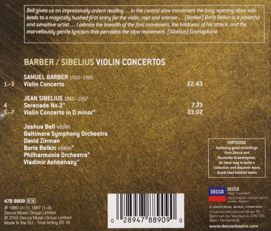 Joshua Bell: Barber, Sibelius Violin Concertos (Virtuoso) [CD]