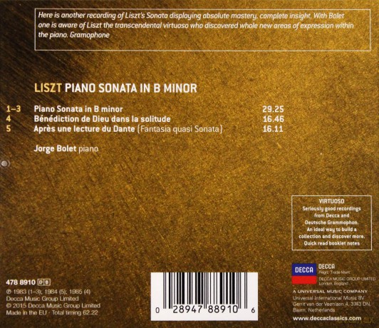 Jorge Bolet: Liszt Piano Sonata In B Minor (Virtuoso) [CD]