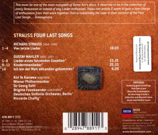 Kiri Te Kanawa: Straus Four Last Songs (Virtuoso) [CD]