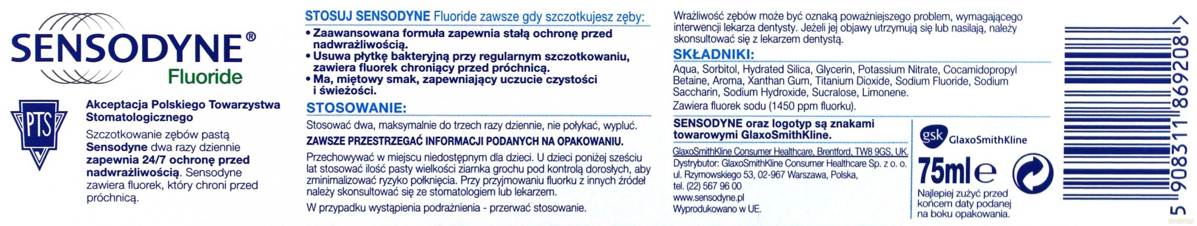 GSK Sensodyne Pasta do zębów Fluoride 75 ml