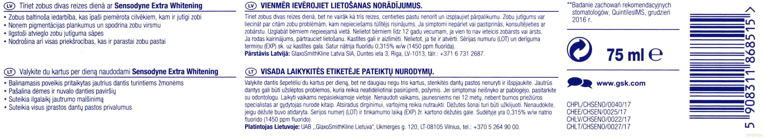 GSK Sensodyne Pasta do zębów Whitening 75 ml