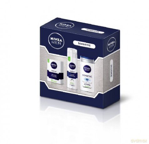 Nivea Zestaw Świąteczny Men Sensitive (pianka do golenia 200 ml + balsam po goleniu 100 ml + żel pod prysznic 250 ml)