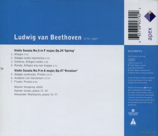Vengerov/Golan/Markovich: Beethoven: Violin Sonatas Spring&Kreutzer [CD]