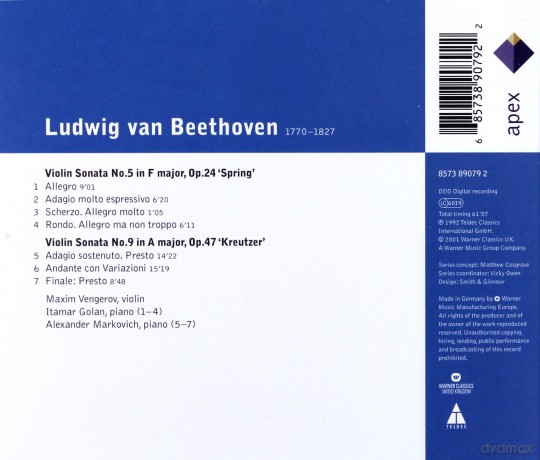 Vengerov/Golan/Markovich: Beethoven: Violin Sonatas Spring&Kreutzer [CD]