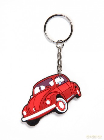 Brelok gumowy auta PRL VW Garbus czerwony