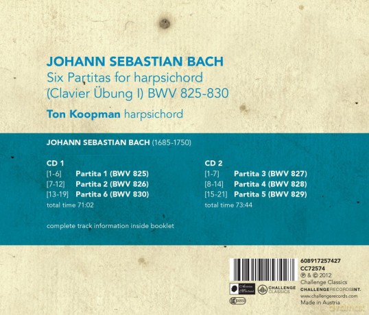 Ton Koopman: Johann Sebastian Bach: Six Partitas for harpsichord (Clavier Ubung I) BWV 825-830 [2CD]