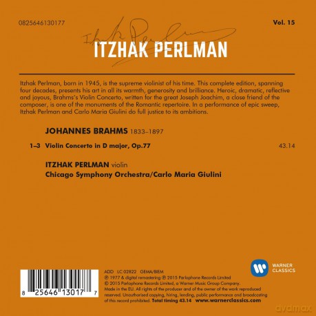 Itzhak Perlman & Cso & Carlo Maria Giulini: Brahms: Violin Concerto In D Major, Op. 77 [CD]